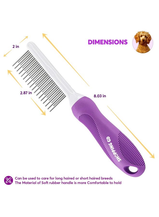 مشط فك تشابك الحيوانات الأليفة للكلاب والقطط بأسنان معدنية طويلة وقصيرة من الفولاذ المقاوم للصدأ لإزالة التشابك والعقد - أداة فك التشابك لإزالة التشابك من الفراء المتشابك. - Image 3