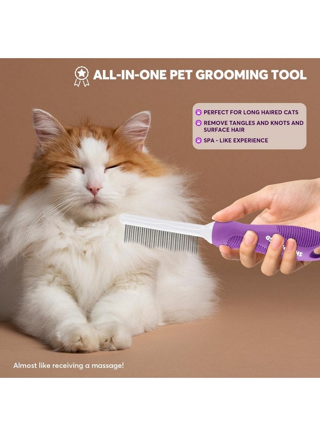 مشط فك تشابك الحيوانات الأليفة للكلاب والقطط بأسنان معدنية طويلة وقصيرة من الفولاذ المقاوم للصدأ لإزالة التشابك والعقد - أداة فك التشابك لإزالة التشابك من الفراء المتشابك. - Image 5