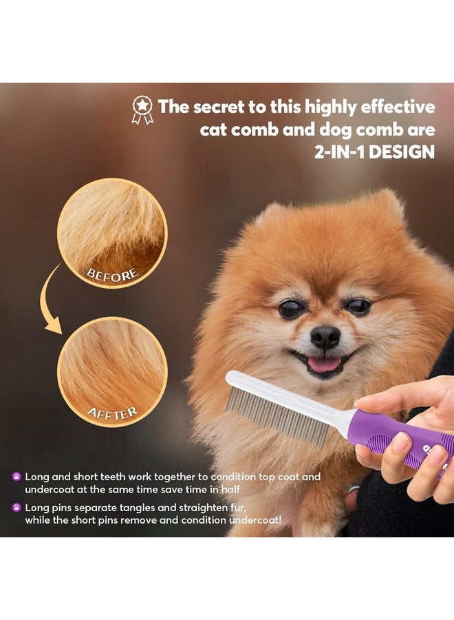 مشط فك تشابك الحيوانات الأليفة للكلاب والقطط بأسنان معدنية طويلة وقصيرة من الفولاذ المقاوم للصدأ لإزالة التشابك والعقد - أداة فك التشابك لإزالة التشابك من الفراء المتشابك. - Image 4