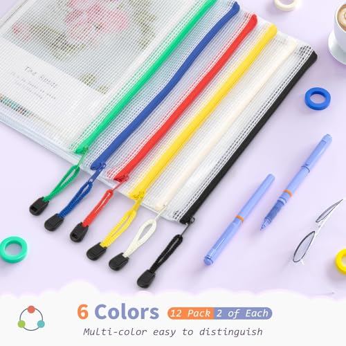 Umriox 12PCS Zipper Pouch, 9.5 x 7.1 in, Storage Bags with Zipper, Pencil Pouch for Office Supplies, Receipts, Cosmetics Travel Toiletries - Image 2
