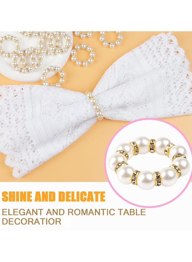 12 PCS Gold Napkin Rings Imitation Pearl Napkin Rings Napkin Holder Elegant Round Napkin Buckles Beaded For Wedding, Party, Christmas Thanksgiving Day Home Table Decoration - Image 3