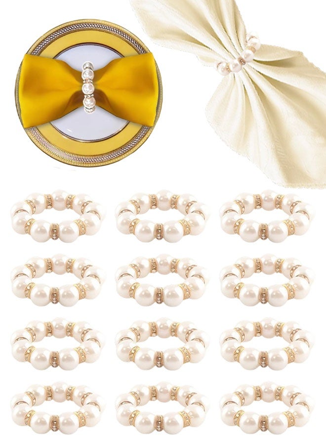 12 PCS Gold Napkin Rings Imitation Pearl Napkin Rings Napkin Holder Elegant Round Napkin Buckles Beaded For Wedding, Party, Christmas Thanksgiving Day Home Table Decoration - Image 1