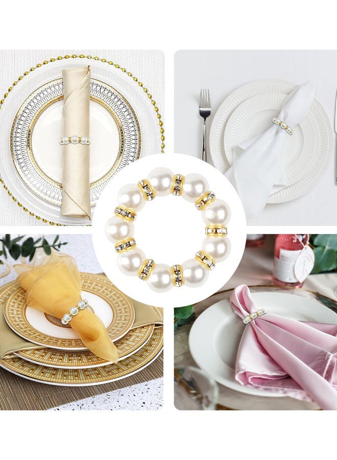 12 PCS Gold Napkin Rings Imitation Pearl Napkin Rings Napkin Holder Elegant Round Napkin Buckles Beaded For Wedding, Party, Christmas Thanksgiving Day Home Table Decoration - Image 5