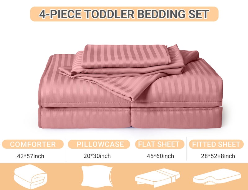 ZPECC Toddler Bedding Set - 4 Piece Hypoallergenic Baby Crib Bedding Set for Boys and Girls, Includes Toddler Comforter, Flat Sheet, Fitted Sheet and Pillowcase, Dusty Rose - Image 2