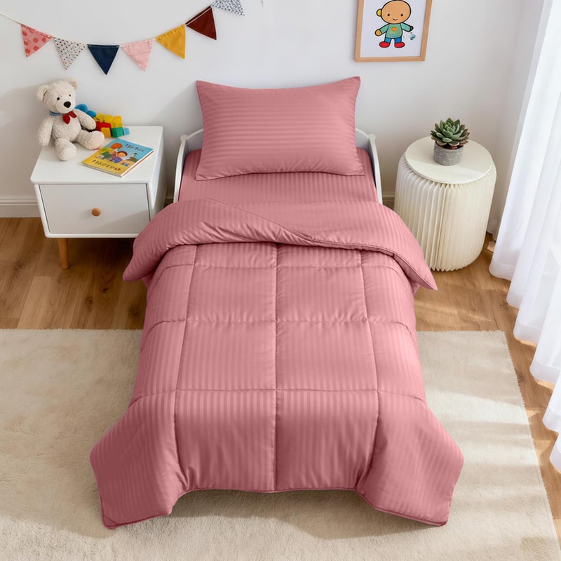 ZPECC Toddler Bedding Set - 4 Piece Hypoallergenic Baby Crib Bedding Set for Boys and Girls, Includes Toddler Comforter, Flat Sheet, Fitted Sheet and Pillowcase, Dusty Rose - Image 1