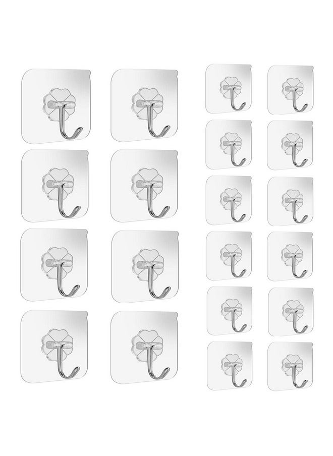 ONESWI ONESWI Adhesive Wall Hooks 15lb(Max) Transparent Reusable Traceless Hooks,Waterproof and Oilproof,Bathroom Kitchen Heavy Duty Self Adhesive Hooks,20 Packs  - Image 1