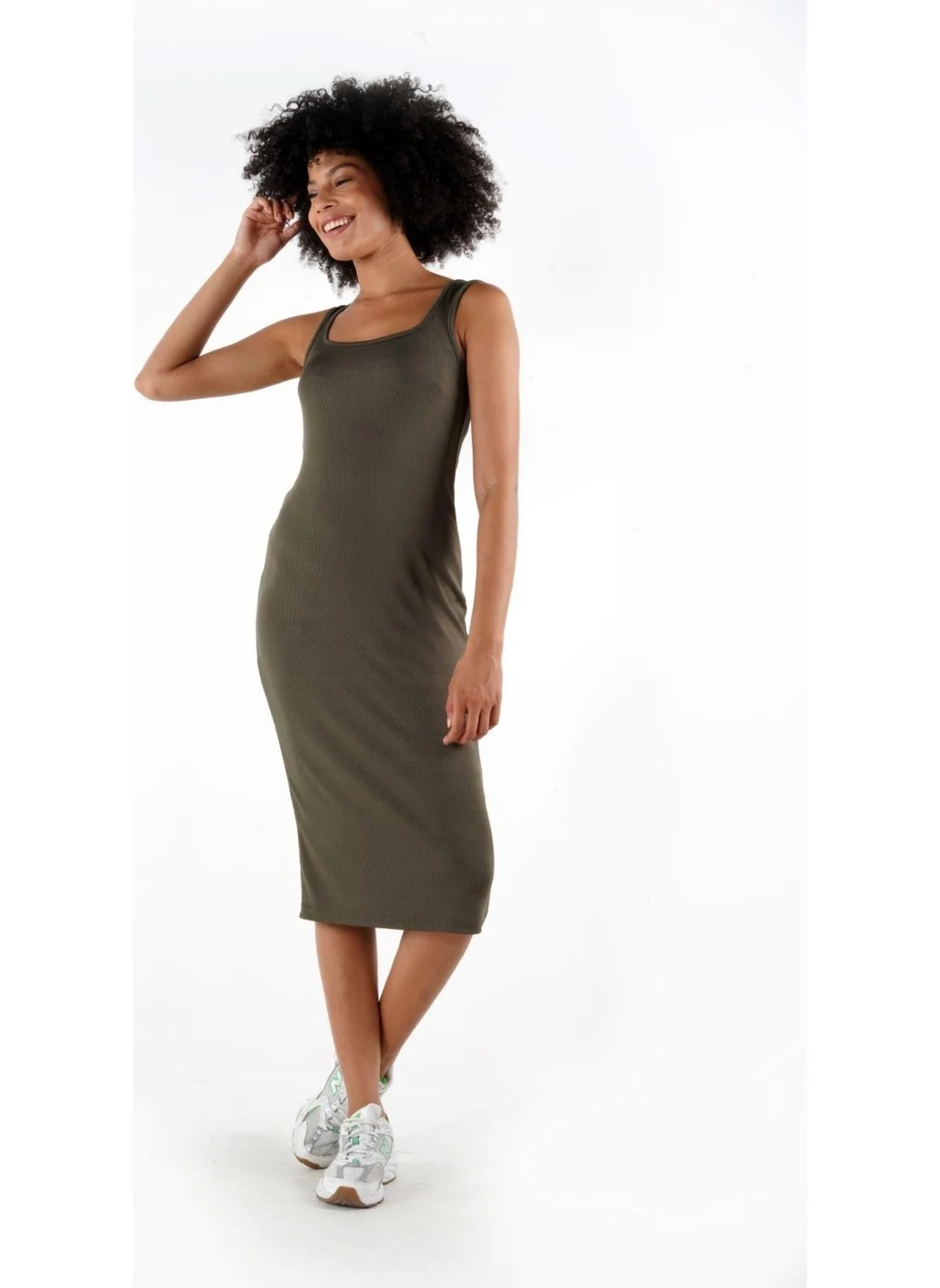 Alexander Gardi Square Neck Strappy Ribbed Pencil Dress (B24-00205)