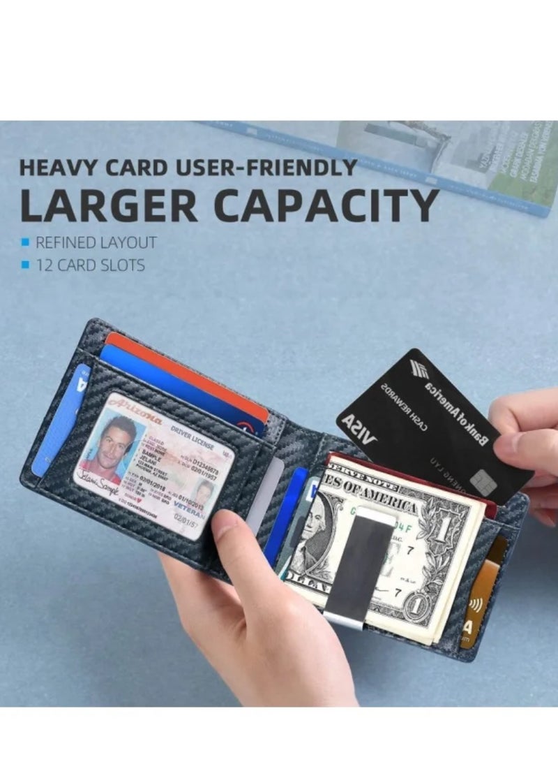 Men's Ultra-Thin Genuine Leather Anti-Theft Swipe RFID Blocking Wallet - 12 Card Slots, Bi-Fold Leather Design - Image 2