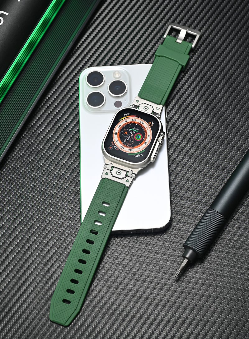 Beauenty Sport Band for Apple Watch 46mm 49mm 45mm 44mm, Rugged Durable Metal Connector Replacement Soft TPU Rubber Strap for Apple Watch Ultra 2 SE Series 10/9/8/7/6/SE/5/4/3, Titanium-Green - Image 4