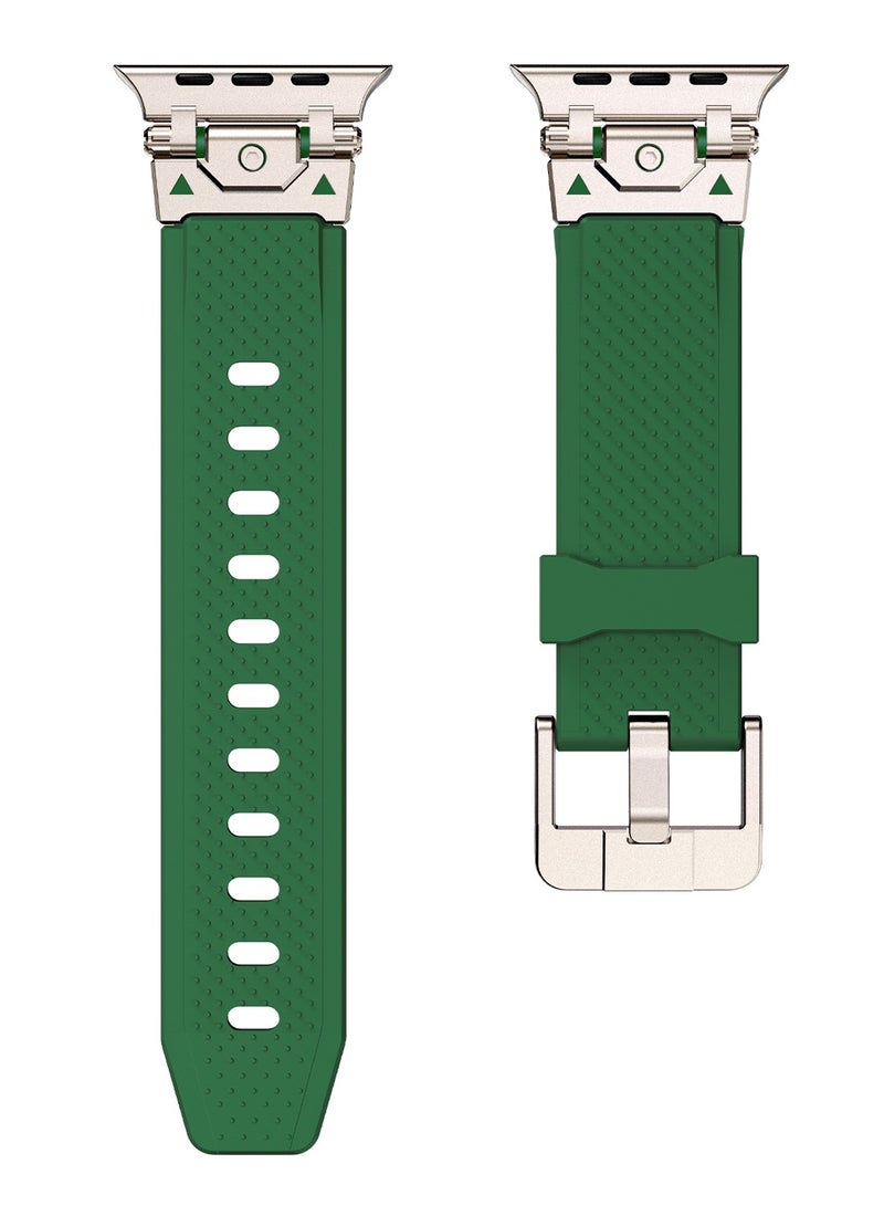 Beauenty Sport Band for Apple Watch 46mm 49mm 45mm 44mm, Rugged Durable Metal Connector Replacement Soft TPU Rubber Strap for Apple Watch Ultra 2 SE Series 10/9/8/7/6/SE/5/4/3, Titanium-Green - Image 3