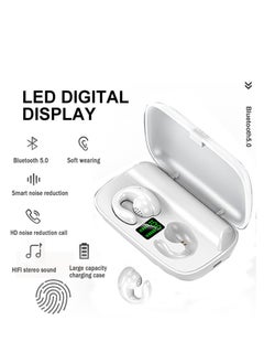 Excefore Wireless Earbuds with Earhooks Mini Bone Conduction Headphones Waterproof Bluetooth Earpiece Noise Canceling Headset Sports 5.0 Earphones for Cycling Driving, Gym, White  - Image 3