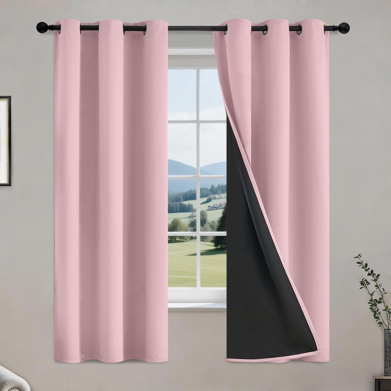 COSVIYA 100 Pink Blackout Curtains for Bedroom Kids Room 63 Inches Length 2 Panels Set Full Light Blocking Thermal Insulated Grommet Nursery Window Treatment Drapes with Black LinerW40 x L63 - Image 2