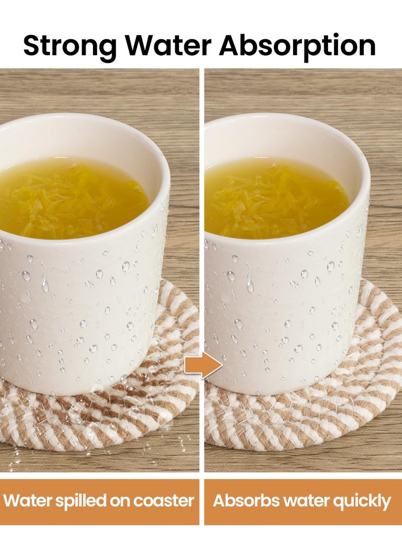 هومستر 8 أقراص أقراص ساقيات المشروبات مع حامل، 8 ألوان ساقيات ممتصة للمشروبات Minimalist كأس ساقطون قطن مجموعة ساقطيات المنسوجة للقهوة طاولة البيت ديكور بار Housewarming هدية، 4.3 بوصة - Image 3