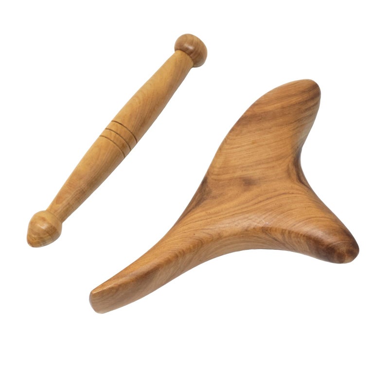 Honbay 2PCS Reflexology Tools Wood Body Massager Triangle Gua Sha Board Scraping Board Foot Massage Stick Tool Head Neck Hand Waist Calf Leg Foot Massager Camphor Wood