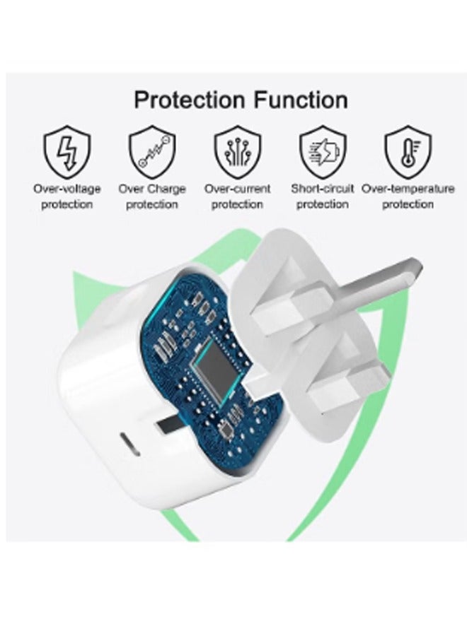 20W Fast Charger | USB C Wall Fast Charger with USB C to Lightning Cable Compatible For iPhone 14/14 Pro/14 Pro Max/13/12/SE2020/11/XR/XS Max/X/iPad - Image 3