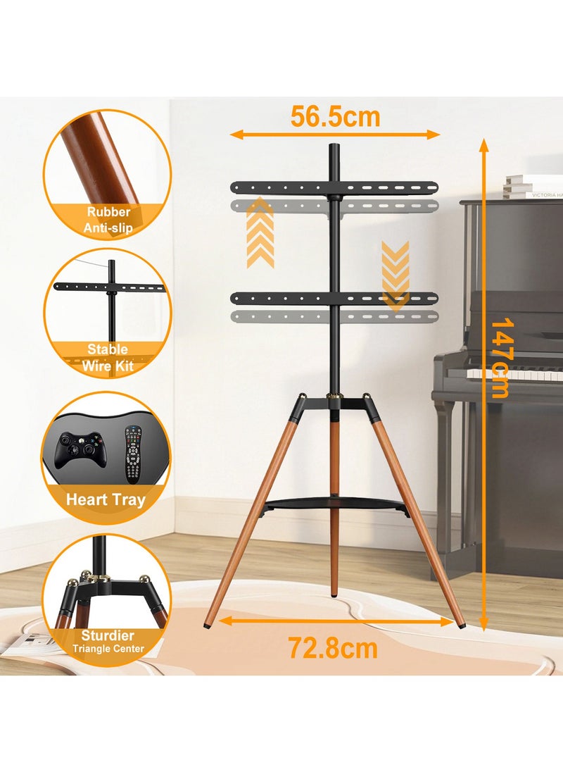NOAEOU Universal Tripod TV Stand, Tripod Easel TV Stand for 32-65 inch LED LCD Screen Flat Curved Screen, Height Adjustable Studio TV Display Stand with 70° Swivel for Bedroom, Living Room, Corner TV Stand(BLACK)  - Image 3