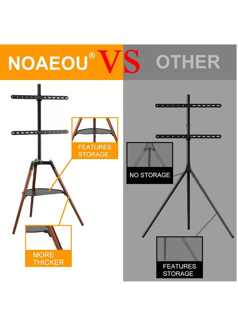 NOAEOU Universal Tripod TV Stand, Tripod Easel TV Stand for 32-65 inch LED LCD Screen Flat Curved Screen, Height Adjustable Studio TV Display Stand with 70° Swivel for Bedroom, Living Room, Corner TV Stand(BLACK)  - Image 4