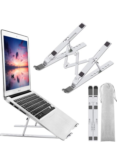 Laptop Stand, Laptop Holder Riser Computer Stand, Adjustable Aluminum Foldable Portable Notebook Stand, Compatible with MacBook Air Pro, HP, Lenovo, Dell, More 10-15.6” Laptops and Tablets (Silver)