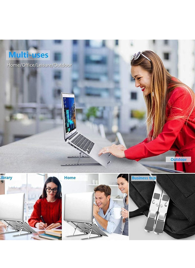 Generic - Laptop Stand, Laptop Holder Riser Computer Stand, Adjustable Aluminum Foldable Portable Notebook Stand, Compatible with MacBook Air Pro, HP, Lenovo, Dell, More 10-15.6” Laptops and Tablets (Silver) - Image 1