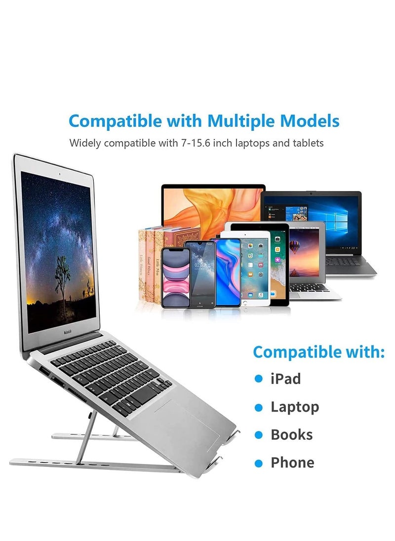 Generic - Laptop Stand, Laptop Holder Riser Computer Stand, Adjustable Aluminum Foldable Portable Notebook Stand, Compatible with MacBook Air Pro, HP, Lenovo, Dell, More 10-15.6” Laptops and Tablets (Silver) - Image 1
