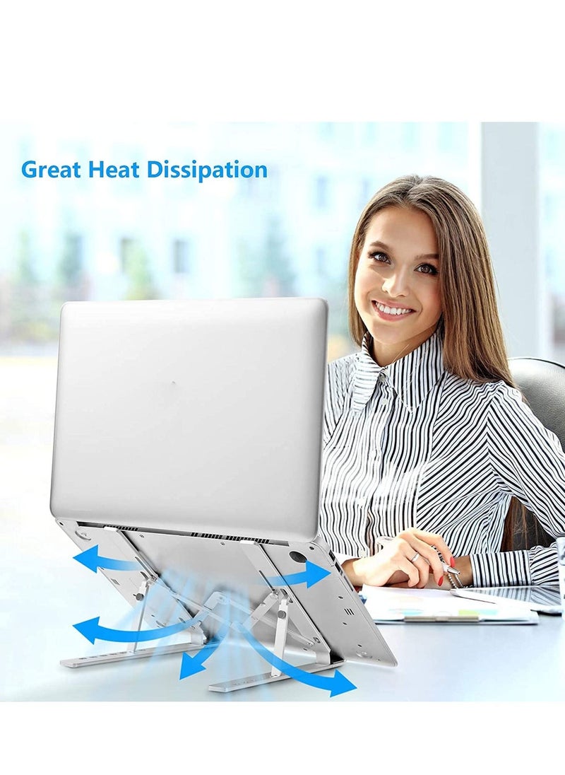 Generic - Laptop Stand, Laptop Holder Riser Computer Stand, Adjustable Aluminum Foldable Portable Notebook Stand, Compatible with MacBook Air Pro, HP, Lenovo, Dell, More 10-15.6” Laptops and Tablets (Silver) - Image 1