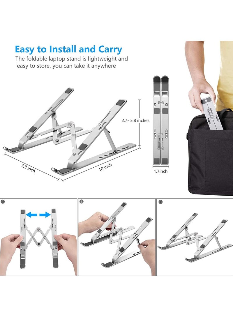 Generic - Laptop Stand, Laptop Holder Riser Computer Stand, Adjustable Aluminum Foldable Portable Notebook Stand, Compatible with MacBook Air Pro, HP, Lenovo, Dell, More 10-15.6” Laptops and Tablets (Silver) - Image 1