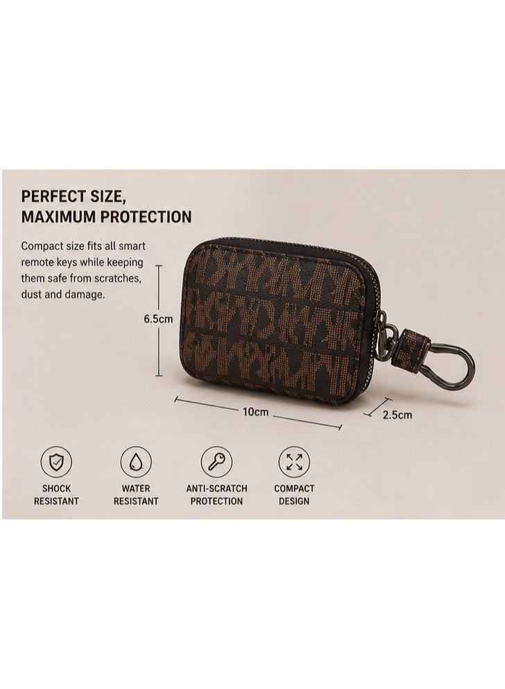Premium PU Leather Car Key Case with Zipper – Protective Smart Car Key Holder with Metal Hook & Built-in Key Chain – Anti-Scratch, Shock Resistant & Compact Key Fob Organizer - Image 3
