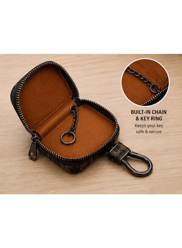 Premium PU Leather Car Key Case with Zipper – Protective Smart Car Key Holder with Metal Hook & Built-in Key Chain – Anti-Scratch, Shock Resistant & Compact Key Fob Organizer - Image 2