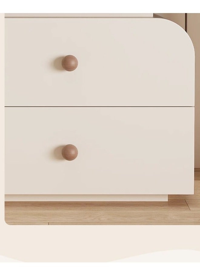 سي آند سي هوم طاولة سرير جانبية من الخشب الصلب بتصميم عصري متعدد الأغراض مع حافة مستديرة وتصميم بسيط ومغلفة بالجلد ودرجين وقاعدة من الخشب الصلب المتين وخزانة تخزين لغرفة المعيشة وغرفة النوم 50 × 40 × 50 سم - Image 5