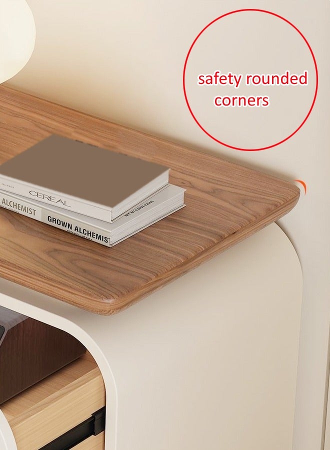 سي آند سي هوم طاولة سرير جانبية من الخشب الصلب بتصميم عصري متعدد الأغراض مع حافة مستديرة وتصميم بسيط ومغلفة بالجلد ودرجين وقاعدة من الخشب الصلب المتين وخزانة تخزين لغرفة المعيشة وغرفة النوم 50 × 40 × 50 سم - Image 4