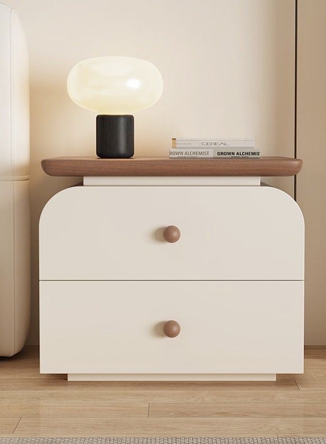 سي آند سي هوم طاولة سرير جانبية من الخشب الصلب بتصميم عصري متعدد الأغراض مع حافة مستديرة وتصميم بسيط ومغلفة بالجلد ودرجين وقاعدة من الخشب الصلب المتين وخزانة تخزين لغرفة المعيشة وغرفة النوم 50 × 40 × 50 سم - Image 1