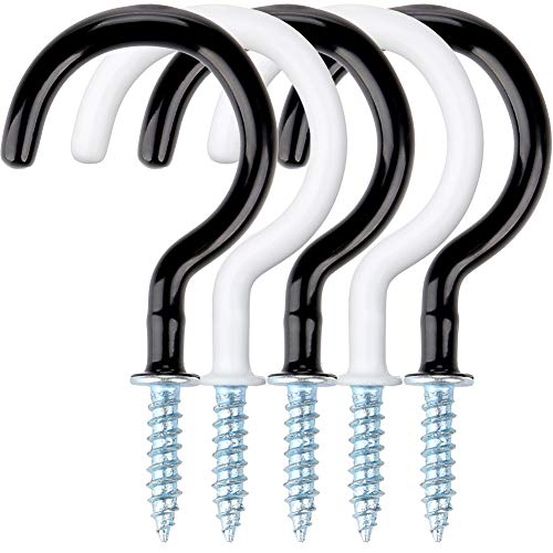 HST H&S Heavy Duty Cup Hooks for Kitchen Utensils Display - 18pcs Mug Holders with 2.9 Inches Screw for Hanging Plants - Plastic Coated Black & White Ceiling Hooks - Image 1