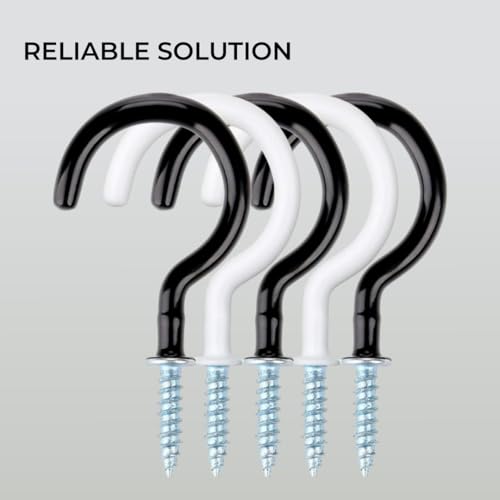 HST H&S Heavy Duty Cup Hooks for Kitchen Utensils Display - 18pcs Mug Holders with 2.9 Inches Screw for Hanging Plants - Plastic Coated Black & White Ceiling Hooks - Image 5