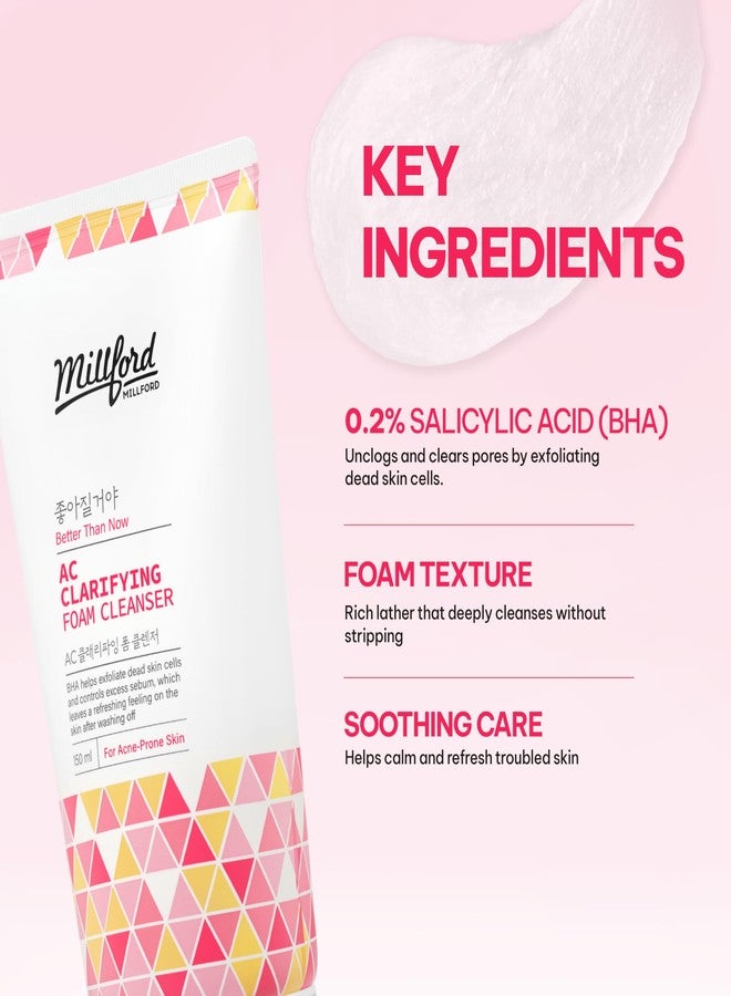 Millford AC Clarifying Foam Cleanser 150ml/5.1 fl.Oz, Daily Facial Cleanser for Oily Skin, Unscented, Salicylic Cleansers, BHA, Korean Skincare - Image 4