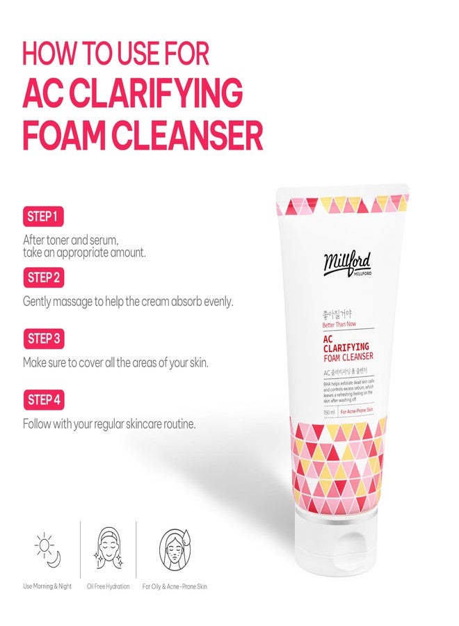 Millford AC Clarifying Foam Cleanser 150ml/5.1 fl.Oz, Daily Facial Cleanser for Oily Skin, Unscented, Salicylic Cleansers, BHA, Korean Skincare - Image 5