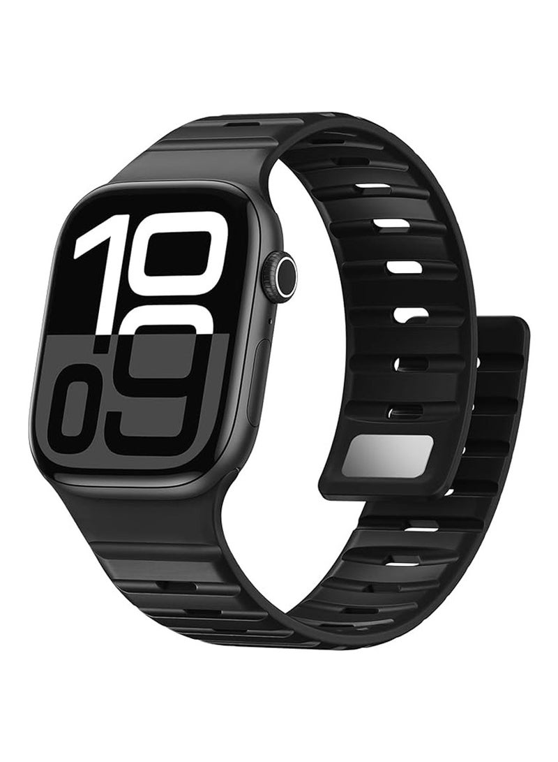 O Ozone Magnetic Sport Band For Apple Watch Series 10 | Ultra 2 | 8 Ultra | 9 | 8 | 7 | 6, 49/46/45/44/42mm, Soft Silicone Wristband Smartwatch Strap - Black - Image 1