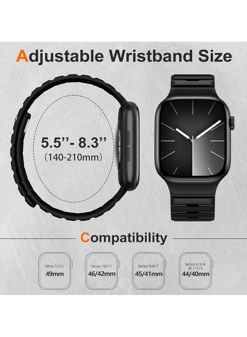 O Ozone Magnetic Sport Band For Apple Watch Series 10 | Ultra 2 | 8 Ultra | 9 | 8 | 7 | 6, 49/46/45/44/42mm, Soft Silicone Wristband Smartwatch Strap - Black - Image 2