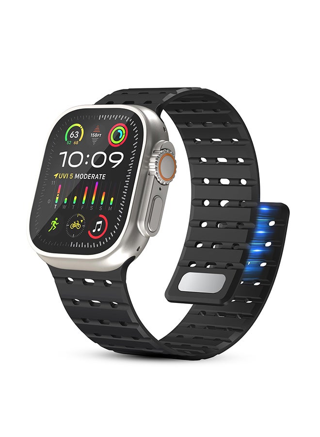 O Ozone Magnetic Sport Band For Apple Watch Series 10 | Ultra 2 | 8 Ultra | 9 | 8 | 7 | 6, 49/46/45/44/42mm, Soft Silicone Wristband Smartwatch Strap - Black - Image 1