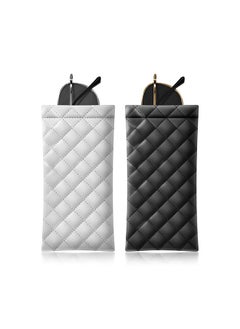 Unik 2 Pack Squeeze Top Sunglass Pouch,Portable Sunglass Organizer Pouch Bags Soft PU Leather Glasses  - Image 1