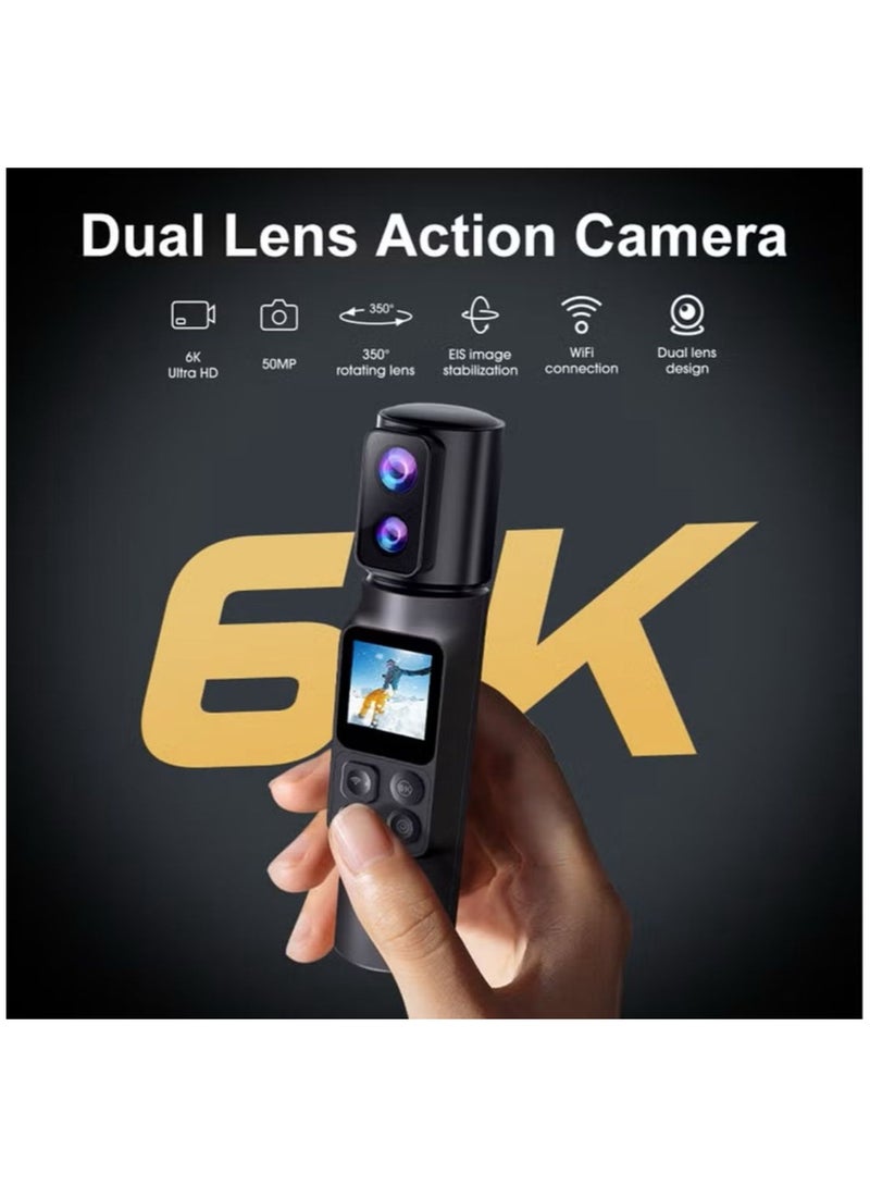 Generic 6K Ultra HD Handheld Action Camera – Waterproof, Wifi, Wide Angle Lens, 350° Rotating Lens, 50MP Vlogging Camera, Touch Screen,2600mAh+2600mAh Battery - Image 3