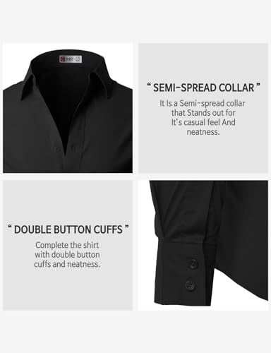 H2H Men's Casual Long Sleeve Stretch Dress Shirt Easy Care Slim Fit Button Down Shirts Black US 2XL/Asia 4XL (JASK14) - Image 5