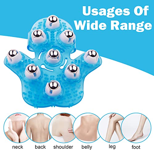 Boseen Handheld Massage Ball for Muscle Back Neck Joint Foot Shoulder Leg Pain Relief - Palm Shaped Massage Tool with Roller Balls, Portable Design, Blue - Image 4