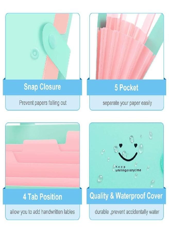 Skydue - SKYDUE Expanding File Folders with 5 Pockets, Accordion File Organizer with 32 Labels, Portable Document Paper Organizer, Filing Folders, Letter / A4 Size, Pack of 4 - Image 1