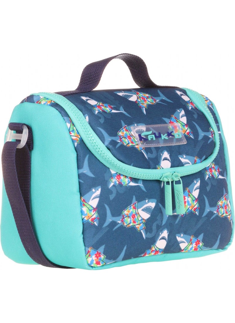 KAUKKO - Kids Thermal Insulated Boy Blue Turquoise Jaws Lunch Box - Image 1