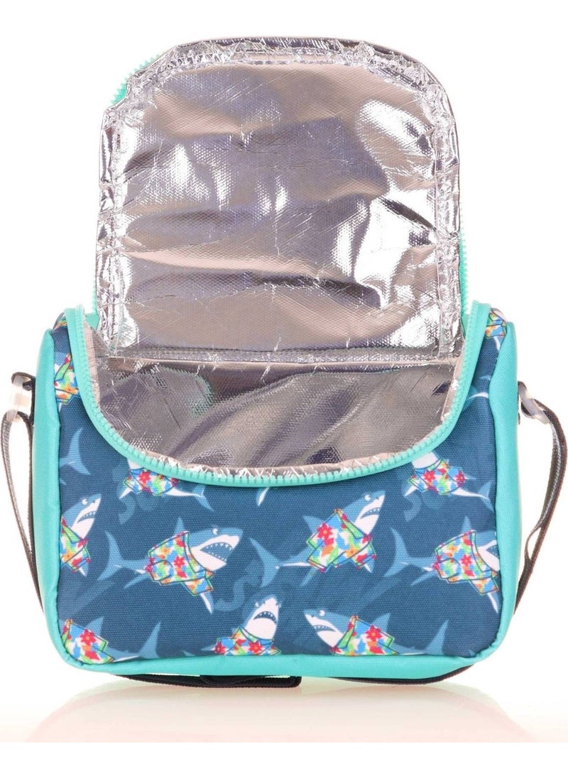 KAUKKO - Kids Thermal Insulated Boy Blue Turquoise Jaws Lunch Box - Image 1
