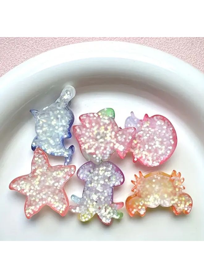 6 Pieces Mini Glittery Ocean Resin Figurines Starfish Crab Whale Jellyfish Decor Handmade Charms DIY Craft Gifts - Image 2