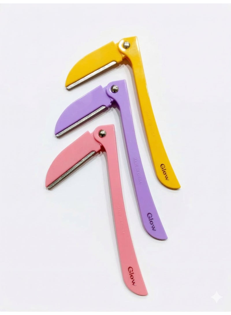 Glow Facial & Body Hair Razors for Women with Safety Guard, Dermaplaning Tool for Smooth Skin, Eyebrow Shaper, Gentle Hair Removal for Face, Neck, Arms, Legs - 3 Count Multi-Color - Image 2