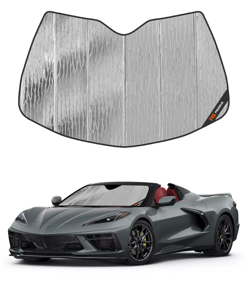 Pigenius Windshield Sunshade for Chevrolet Corvette C8 20202024 2025Front Window Sunshade Shield2in1 Reflective Sun ShadeSilver for Summer Black for Winter