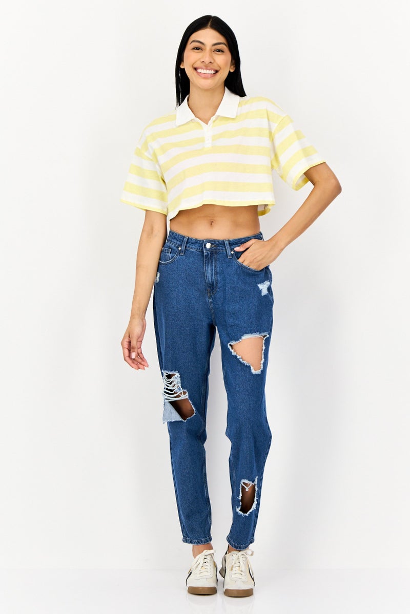 ONLY Women Regular Fit Short Sleeves Stripe Cropped Polo Shirt, Multicolor  - Image 4