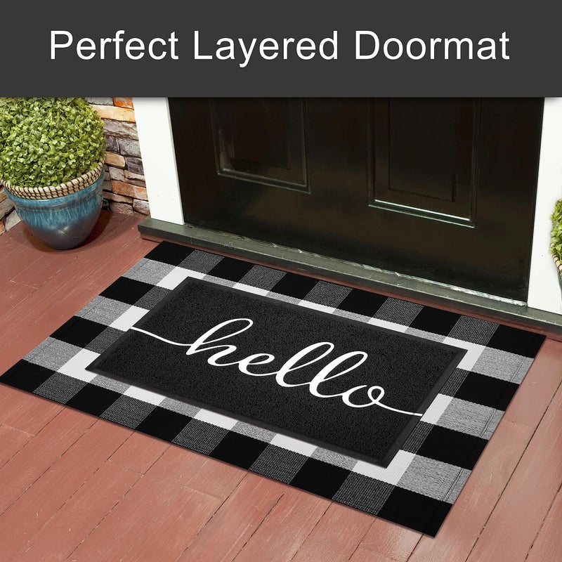 KILOCOCO Outdoor Mat Front Door Mat Welcome Mats Low Pile Doormat Entrance Non-Slip High Traffic Area Easy Clean Rubber Backed Entry Mats Hello Doormats for Garage Yard Patio Kitchen Indoor,18"x30" - Image 2